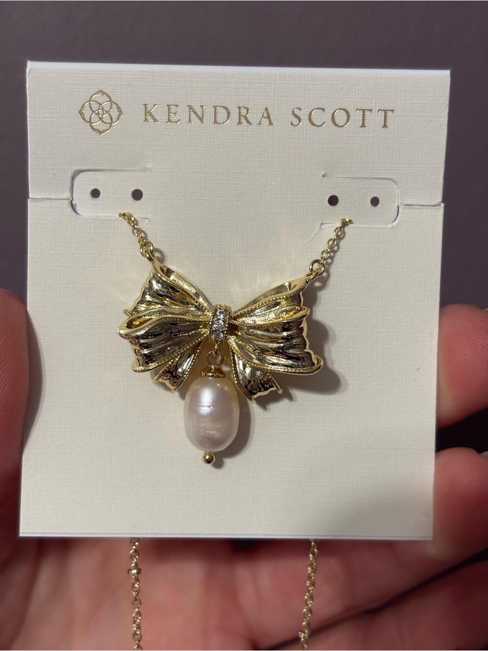 Kendra Scott Gold Bow Pearl Pendant Necklace - Gold